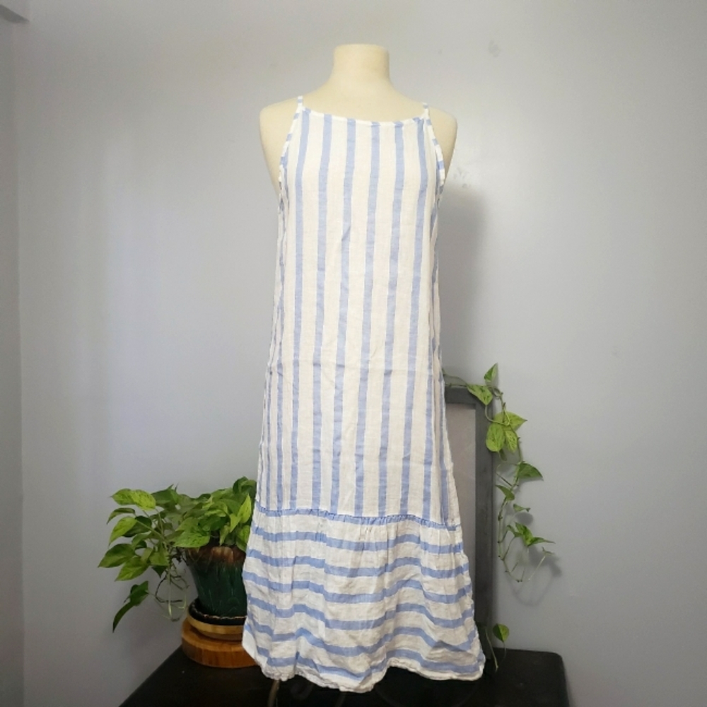 Lungo L'ARno Puro Lino Blue and white sundress New Size Small